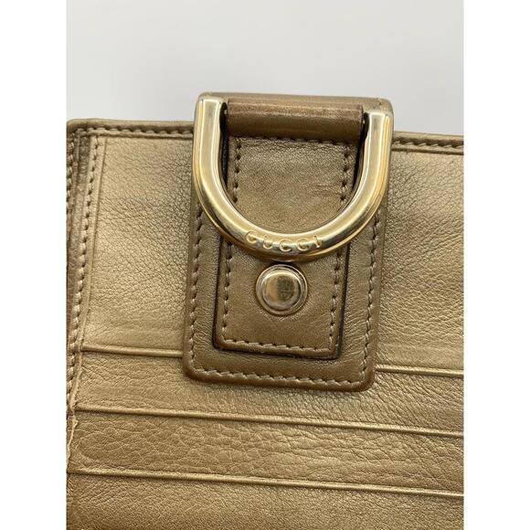 GUCCI Brown Gold Coated Canvas Leather Bifold D Ring Wallet Coin Purse - Picture 4 of 9